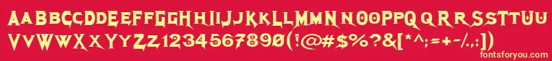 MegadethCryptic-fontti – keltaiset fontit punaisella taustalla