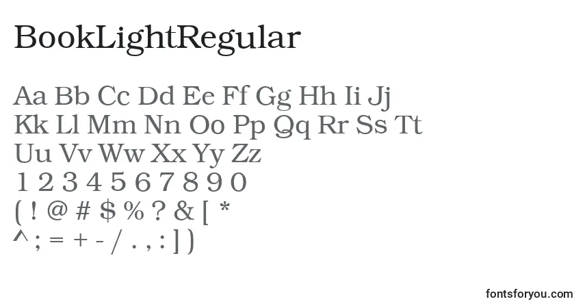 Czcionka BookLightRegular – alfabet, cyfry, specjalne znaki