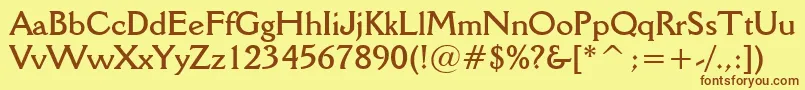 フォントDellaRobbiaBoldBt – 茶色の文字が黄色の背景にあります。