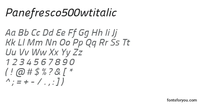Schriftart Panefresco500wtitalic – Alphabet, Zahlen, spezielle Symbole