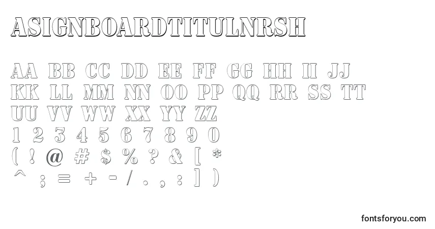 A fonte ASignboardtitulnrsh – alfabeto, números, caracteres especiais