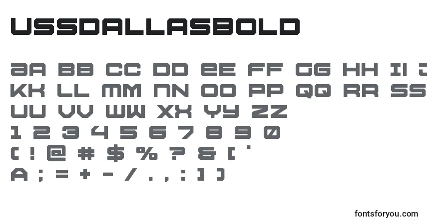 Czcionka Ussdallasbold – alfabet, cyfry, specjalne znaki