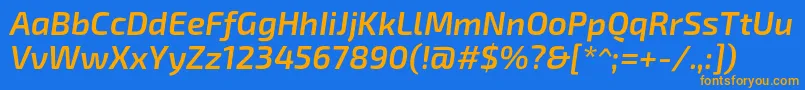 Exo2Semibolditalic-Schriftart – Orangefarbene Schriften auf blauem Hintergrund