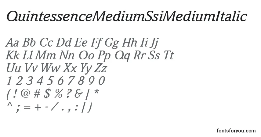 Czcionka QuintessenceMediumSsiMediumItalic – alfabet, cyfry, specjalne znaki