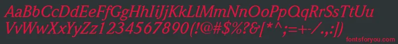 QuintessenceMediumSsiMediumItalic Font – Red Fonts on Black Background