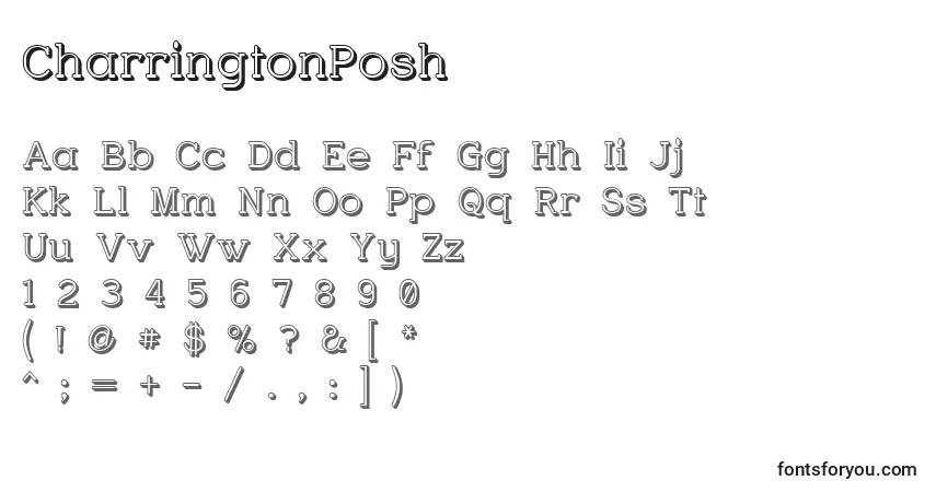 A fonte CharringtonPosh – alfabeto, números, caracteres especiais