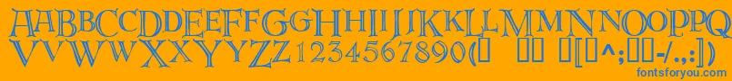 フォントDeroos – オレンジの背景に青い文字