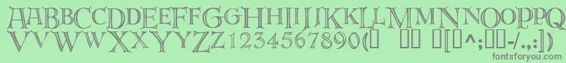 Deroos-fontti – harmaat kirjasimet vihreällä taustalla