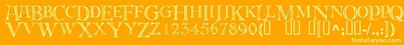 Deroos-fontti – keltaiset fontit oranssilla taustalla