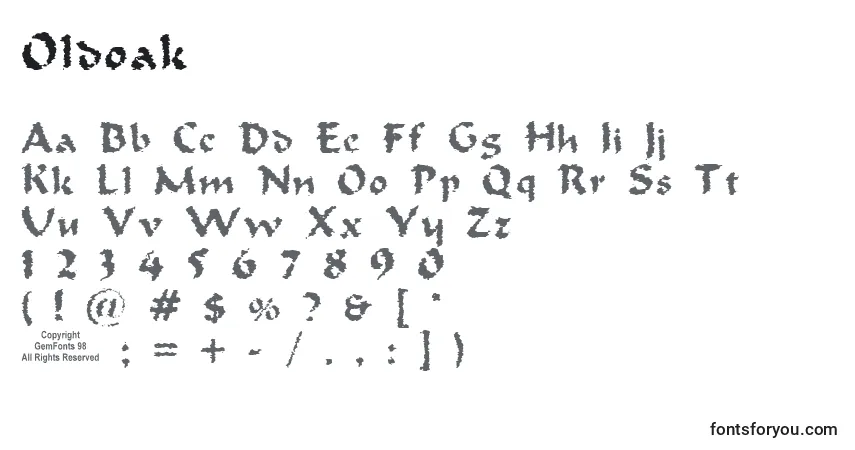 Czcionka Oldoak – alfabet, cyfry, specjalne znaki