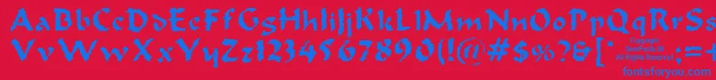 Oldoak-Schriftart – Blaue Schriften auf rotem Hintergrund