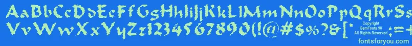 フォントOldoak – 青い背景に緑のフォント