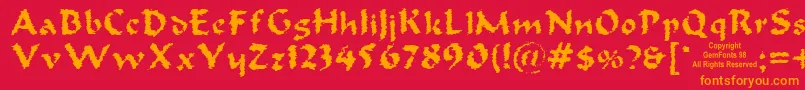 Oldoak-Schriftart – Orangefarbene Schriften auf rotem Hintergrund