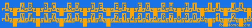 フォントZipperc – オレンジ色の文字が青い背景にあります。