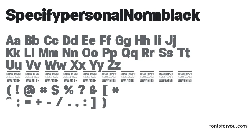 A fonte SpecifypersonalNormblack – alfabeto, números, caracteres especiais