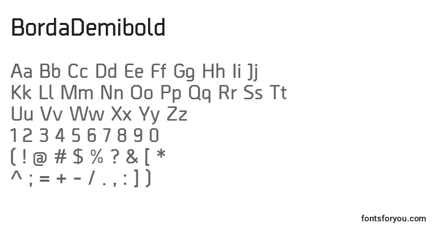Schriftart BordaDemibold – Alphabet, Zahlen, spezielle Symbole