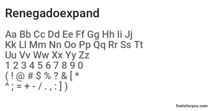 Schriftart Renegadoexpand – Alphabet, Zahlen, spezielle Symbole