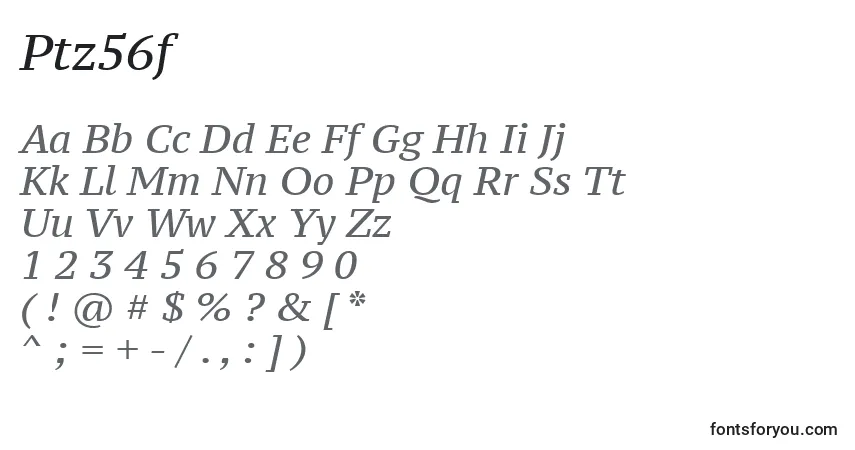 Czcionka Ptz56f – alfabet, cyfry, specjalne znaki