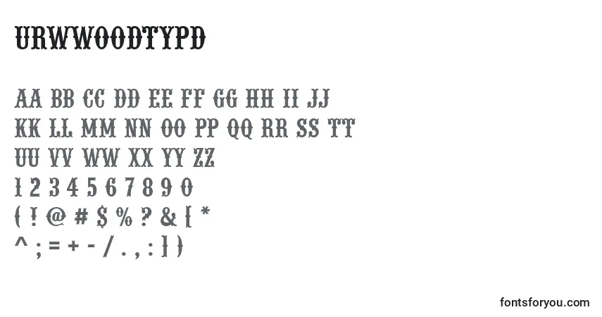Шрифт Urwwoodtypd – алфавит, цифры, специальные символы