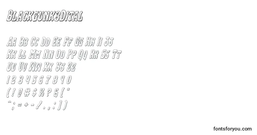 A fonte Blackgunk3Dital – alfabeto, números, caracteres especiais