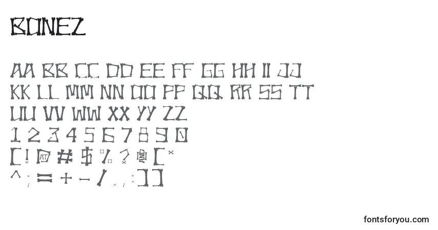 Schriftart Bonez – Alphabet, Zahlen, spezielle Symbole