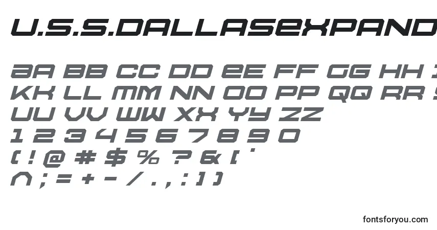 A fonte U.S.S.DallasExpandedItalic – alfabeto, números, caracteres especiais