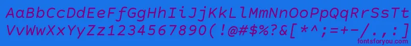 CourierPrimeSansItalic Font – Purple Fonts on Blue Background