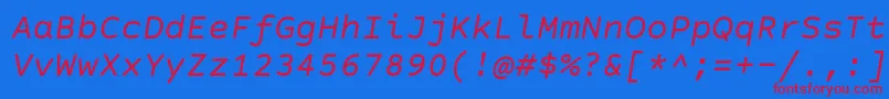 CourierPrimeSansItalic Font – Red Fonts on Blue Background