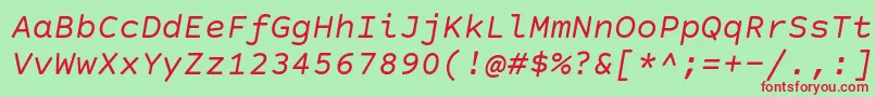 フォントCourierPrimeSansItalic – 赤い文字の緑の背景