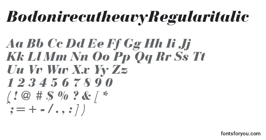 A fonte BodonirecutheavyRegularitalic – alfabeto, números, caracteres especiais