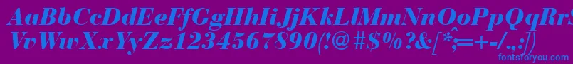 フォントBodonirecutheavyRegularitalic – 紫色の背景に青い文字