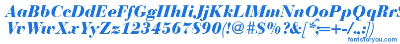 フォントBodonirecutheavyRegularitalic – 白い背景に青い文字