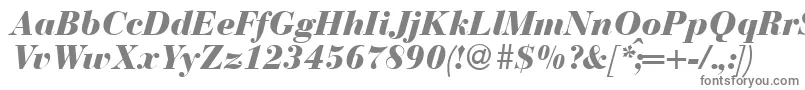 フォントBodonirecutheavyRegularitalic – 白い背景に灰色の文字