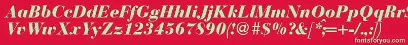 フォントBodonirecutheavyRegularitalic – 赤い背景に緑の文字