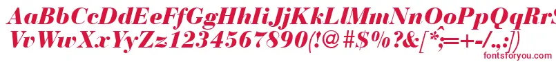 フォントBodonirecutheavyRegularitalic – 白い背景に赤い文字