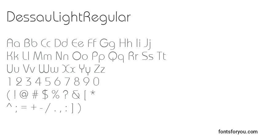 A fonte DessauLightRegular – alfabeto, números, caracteres especiais