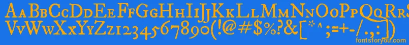 フォントFepisc2 – オレンジ色の文字が青い背景にあります。