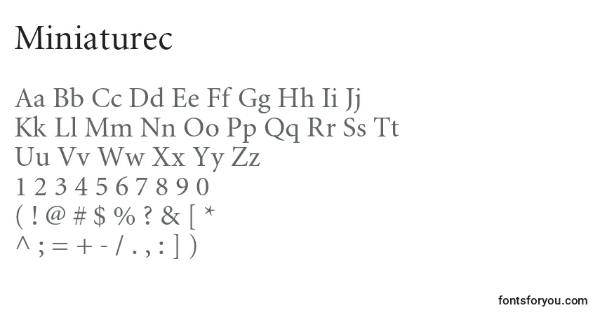 A fonte Miniaturec – alfabeto, números, caracteres especiais