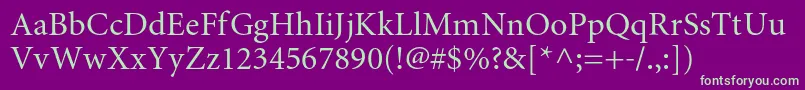 Miniaturec-Schriftart – Grüne Schriften auf violettem Hintergrund