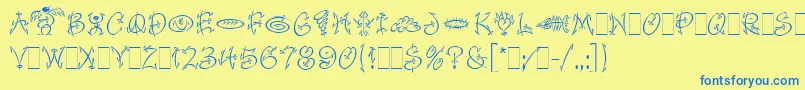 FaithfulFlyLetPlain.1.0 Font – Blue Fonts on Yellow Background