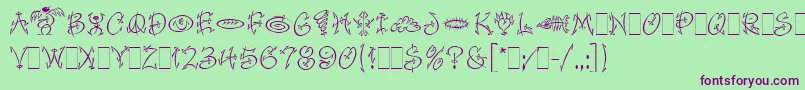 フォントFaithfulFlyLetPlain.1.0 – 緑の背景に紫のフォント