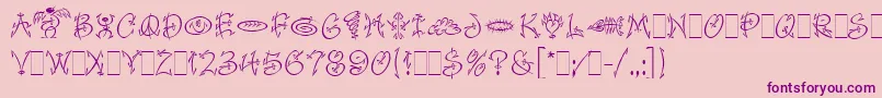 FaithfulFlyLetPlain.1.0-fontti – violetit fontit vaaleanpunaisella taustalla
