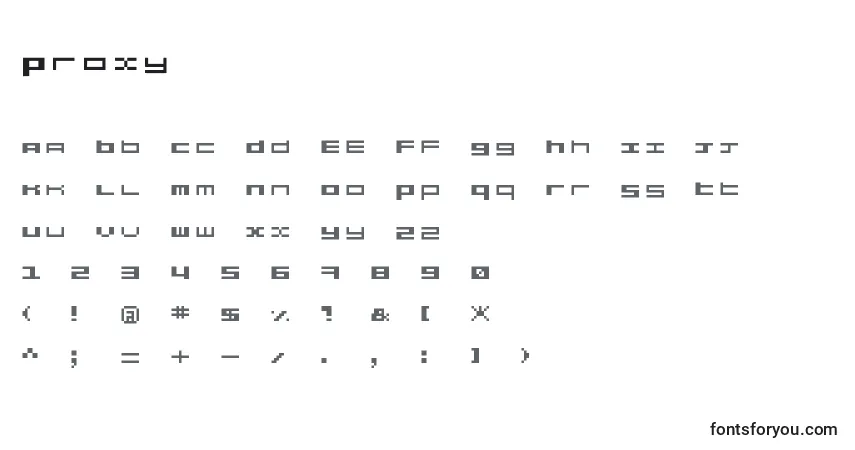 Czcionka Proxy – alfabet, cyfry, specjalne znaki