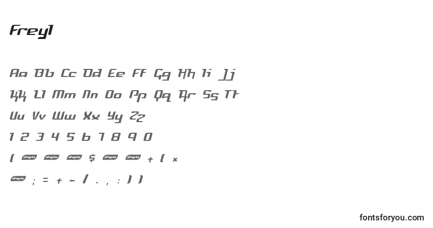 A fonte Freyl – alfabeto, números, caracteres especiais