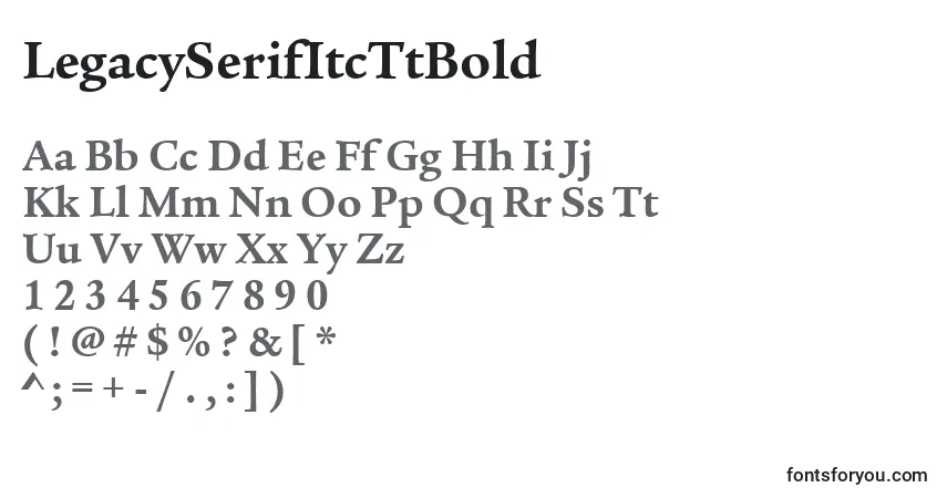 Czcionka LegacySerifItcTtBold – alfabet, cyfry, specjalne znaki