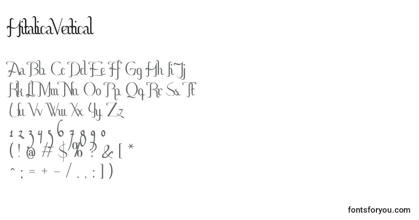 Czcionka HitalicaVertical – alfabet, cyfry, specjalne znaki