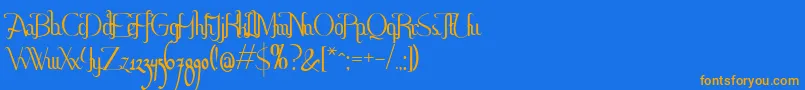 フォントHitalicaVertical – オレンジ色の文字が青い背景にあります。