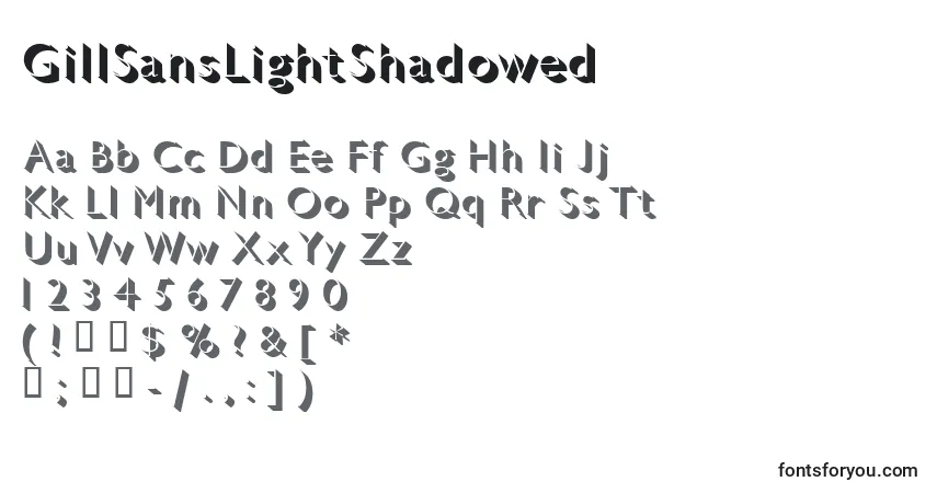 GillSansLightShadowed-fontti – aakkoset, numerot, erikoismerkit