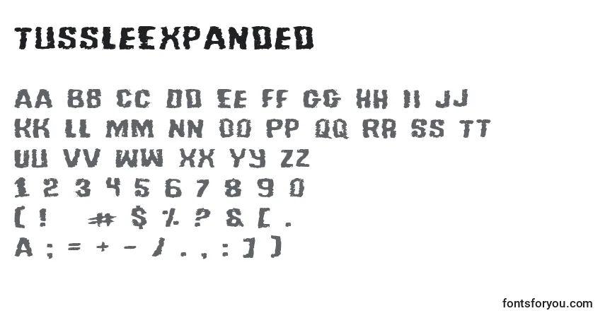 A fonte TussleExpanded – alfabeto, números, caracteres especiais