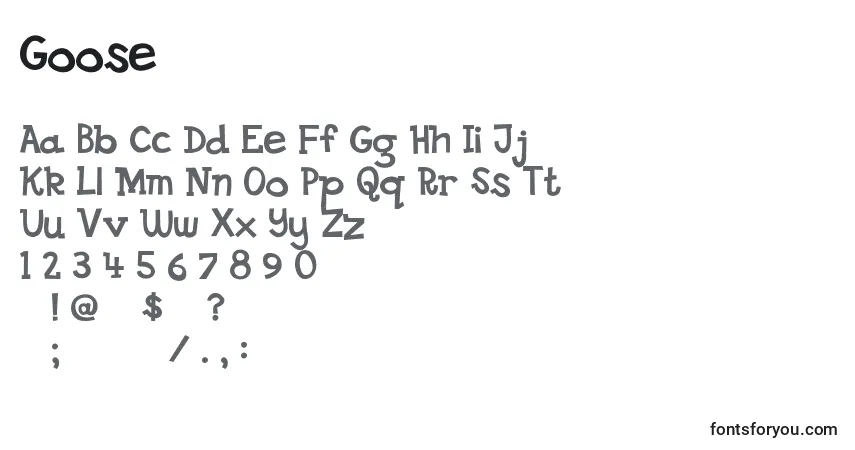 Czcionka Goose – alfabet, cyfry, specjalne znaki
